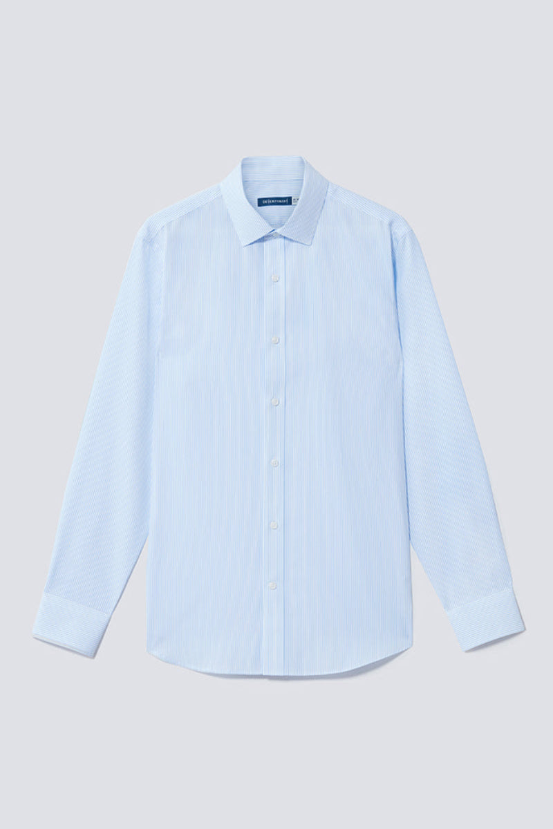 Wrinkle-Free Poplin Dress Shirt | Light Blue Stripes 15103N