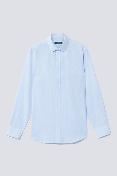 Wrinkle-Free Poplin Dress Shirt | Light Blue Stripes 15103N