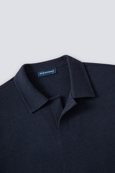 Cotton-Hemp Camp Collar Polo | Navy EB1244