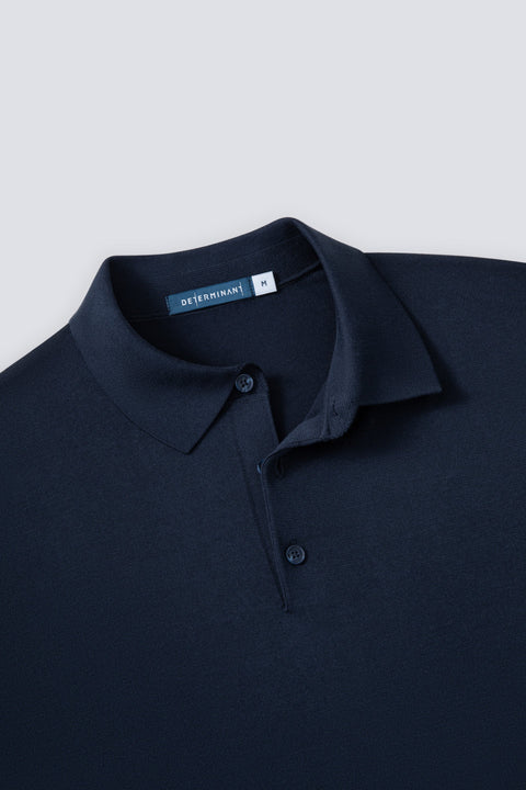 Flat-Knit Three-Button Sweater Polo | Navy 14036N