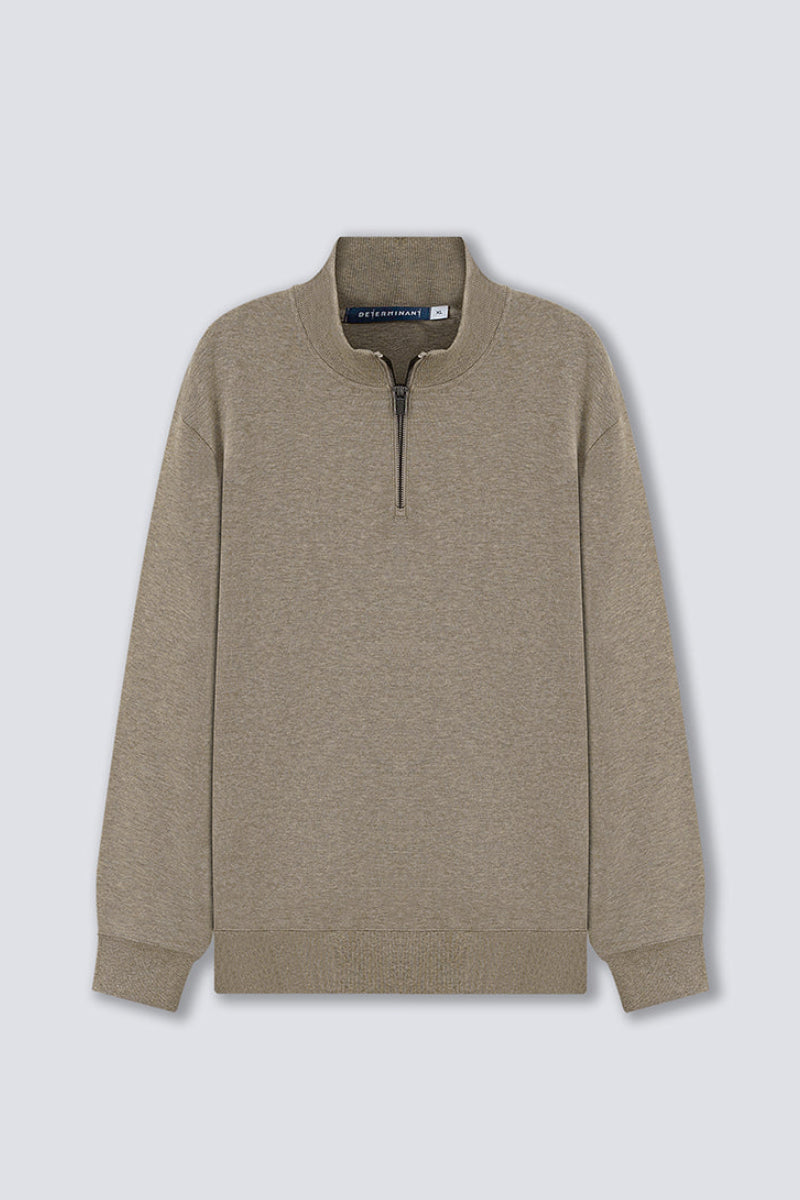 Merino-Blend Half Zip French Rib Sweater | Khaki E7W025