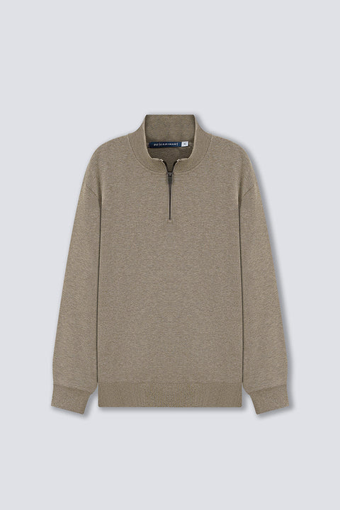 Merino-Blend Half Zip French Rib Sweater | Khaki E7W025