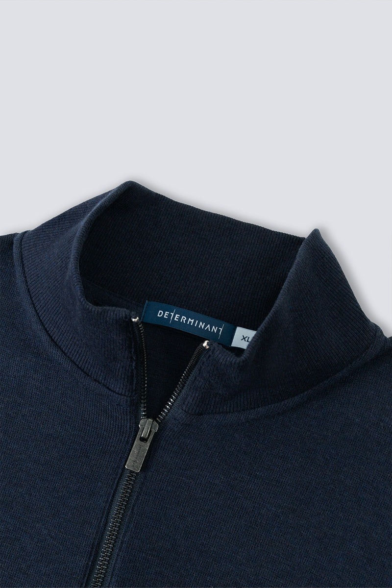 Merino-Blend Half Zip French Rib Sweater | Navy EB1244
