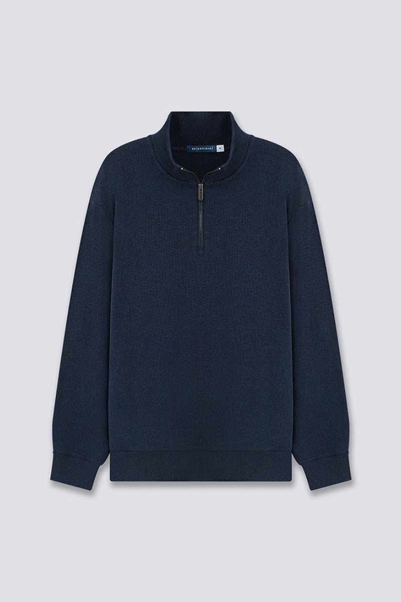 Merino-Blend Half Zip French Rib Sweater | Navy EB1244