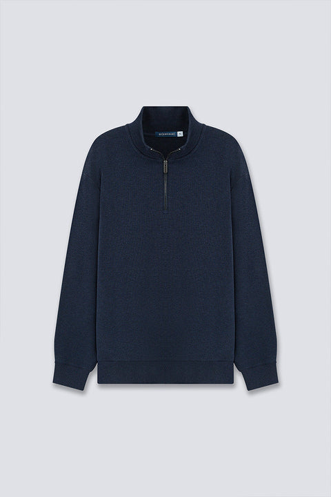 Merino-Blend Half Zip French Rib Sweater | Navy EB1244