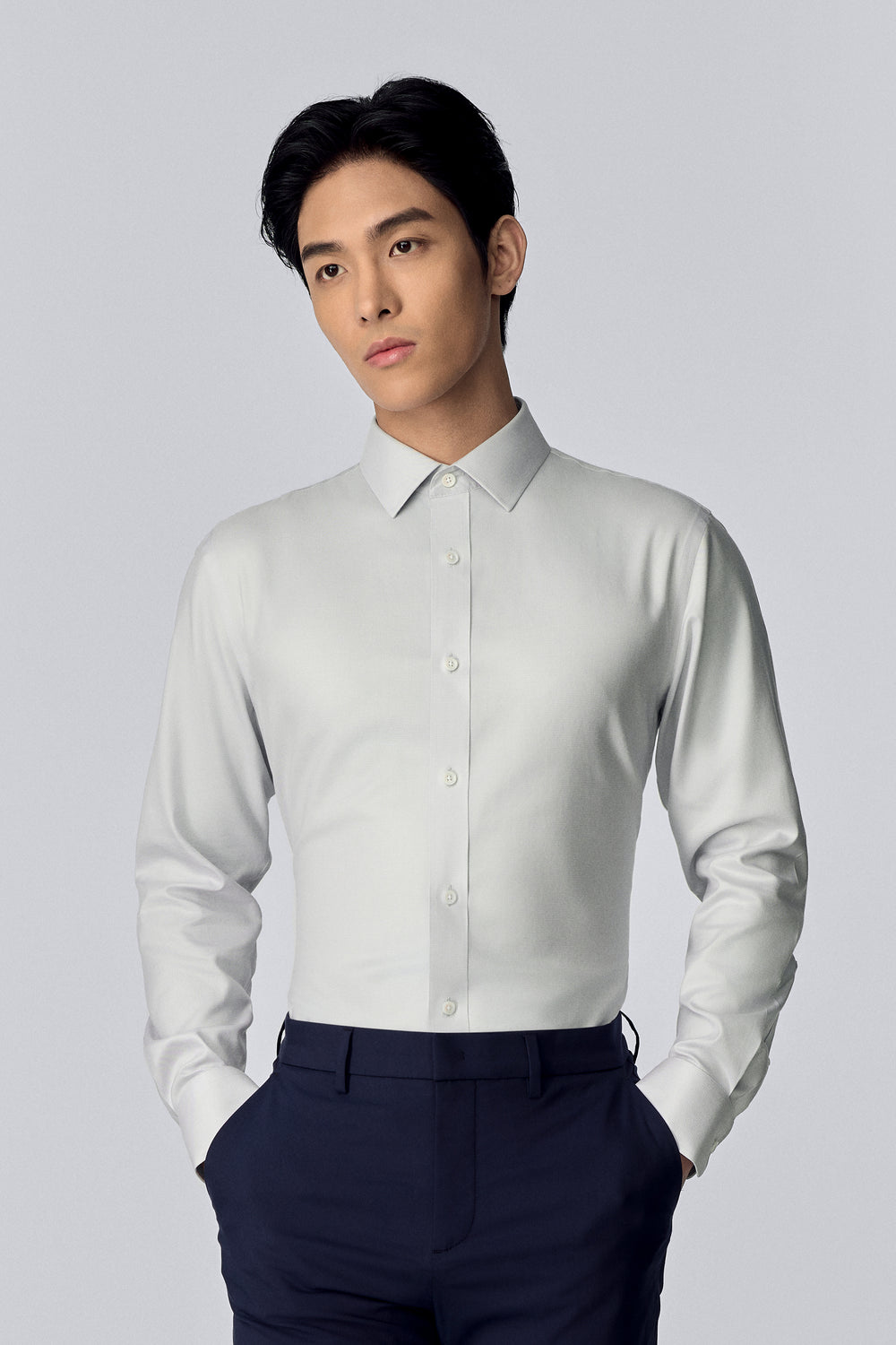 InstantCool Twill Dress Shirt | Pale Grey Semi Plain 19490N