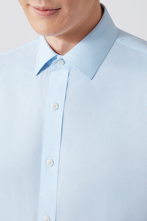 Wrinkle-Free Pinpoint Oxford Short Sleeve Dress Shirt | Light Blue Stripes 1581NZ