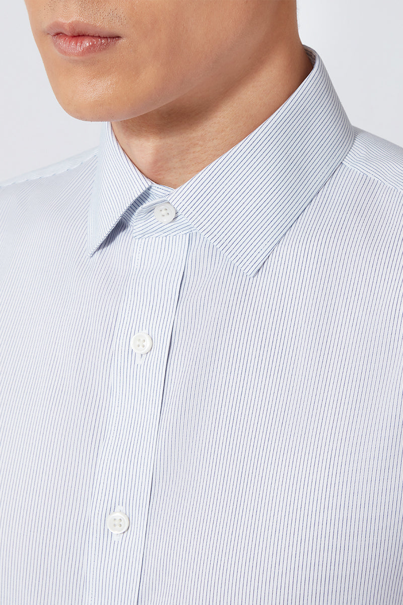 Wrinkle-Free Pinpoint Oxford Short Sleeve Dress Shirt | Navy Stripes 1143NZ