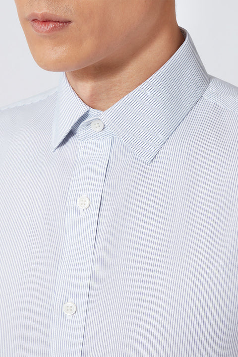 Wrinkle-Free Pinpoint Oxford Short Sleeve Dress Shirt | Navy Stripes 1143NZ