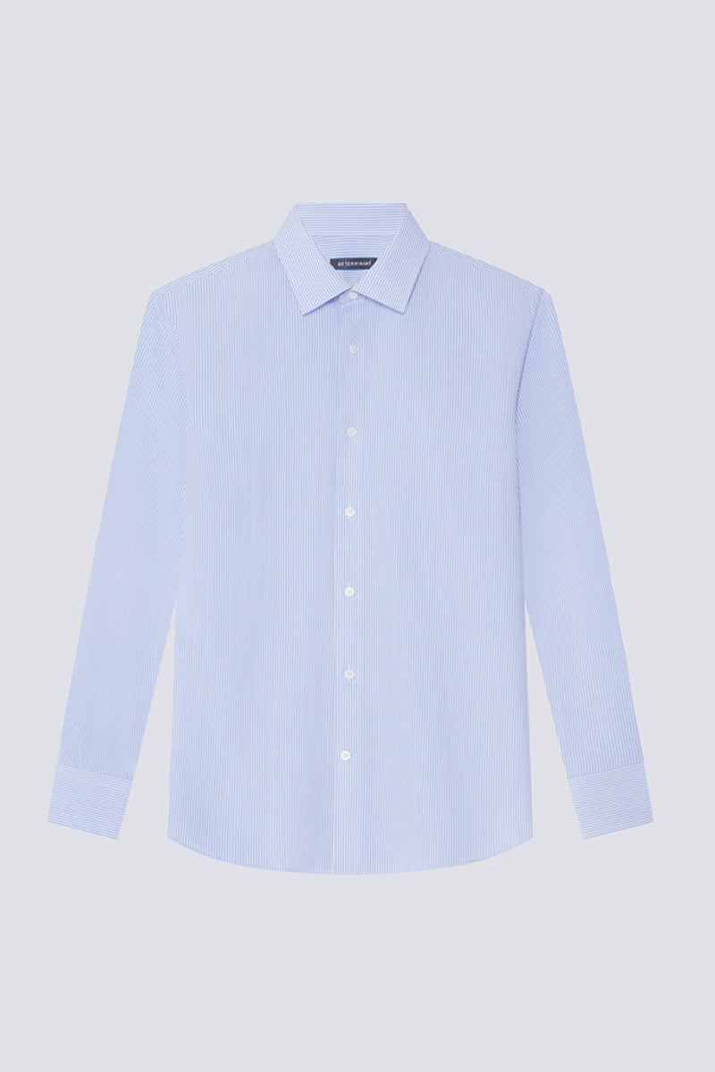Wrinkle-Free Poplin Dress Shirt | Blue Stripes 10772N