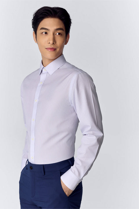 Wrinkle-Free Poplin Dress Shirt | Purple Stripes 19032N