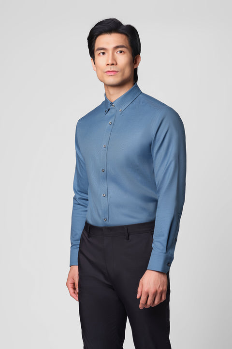 “Frozen in Tones” Waterless Dye Button-Down Dress Shirt | Slate Grid 22818N