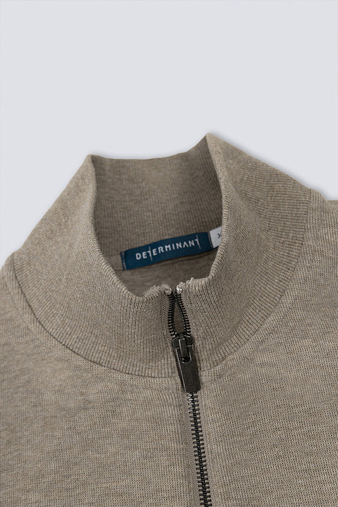 Merino-Blend Half Zip French Rib Sweater | Khaki E7W025