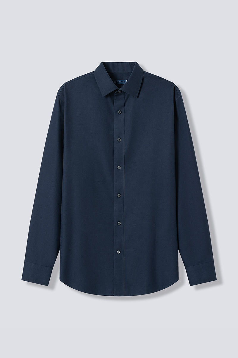 Wrinkle-Free Dobby Twill Dress Shirt | Navy Semi Plain 27587N