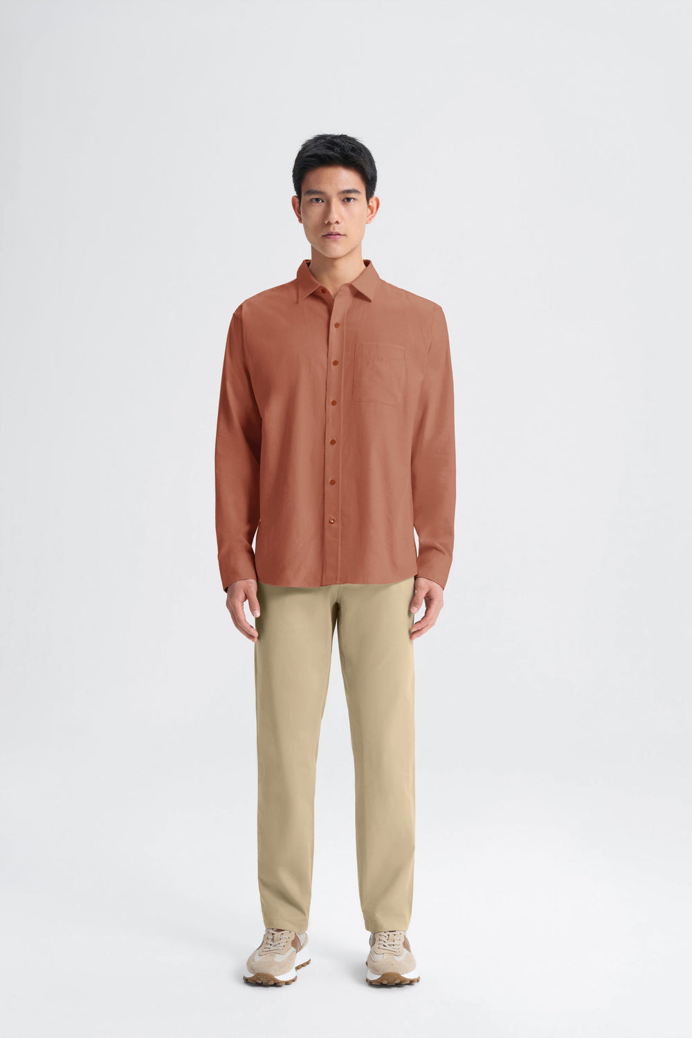 Cotton Flannel Casual Shirt | Heather Terracotta Red 30315P