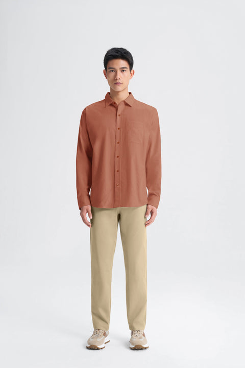 Cotton Flannel Casual Shirt | Heather Terracotta Red 30315P
