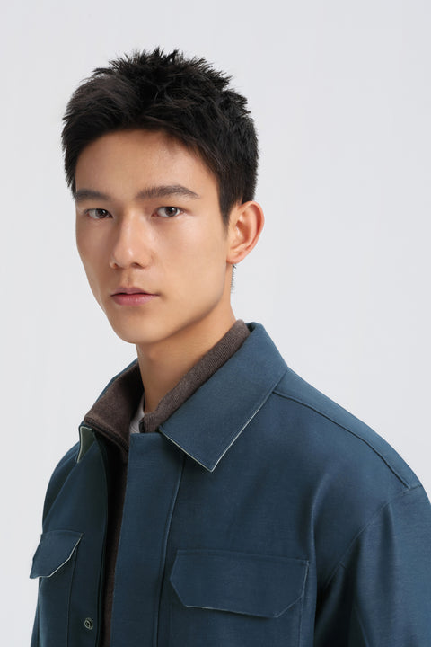 Cotton Water-Repellent Shirt Jacket | Navy 10356P