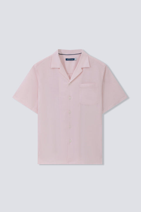 Cotton-linen-lyocell Short Sleeve Casual Shirt | Pink 17587N