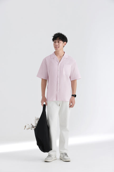 Cotton-linen-lyocell Short Sleeve Casual Shirt | Pink 17587N