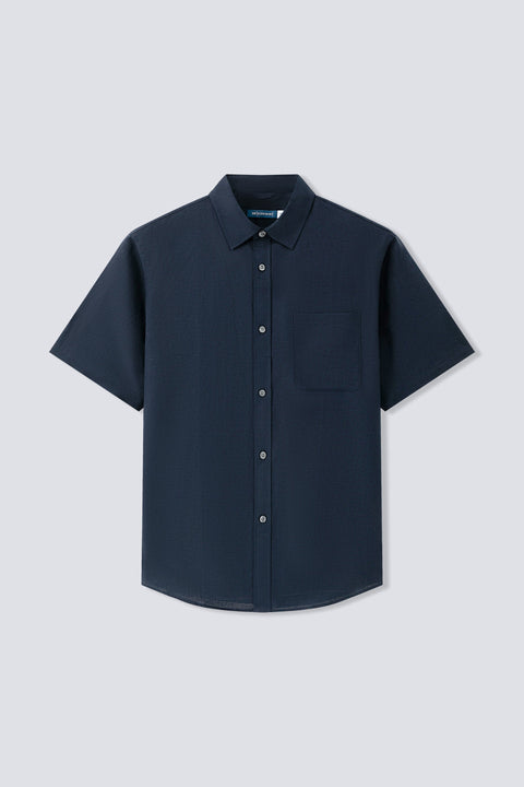 Cotton-linen Short Sleeve Casual Shirt | Navy 16168N