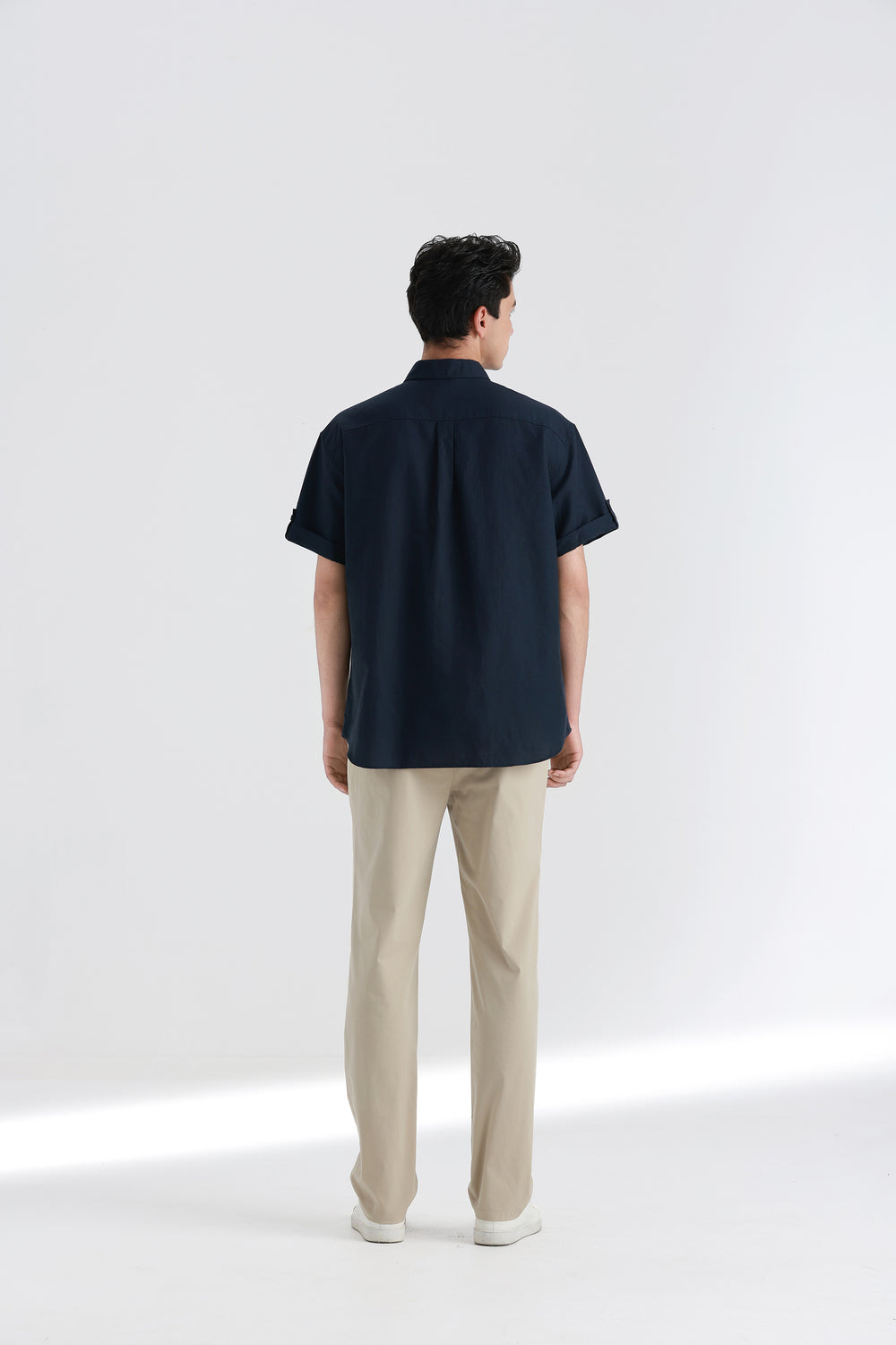 Cotton-linen Short Sleeve Casual Shirt | Navy 16168N