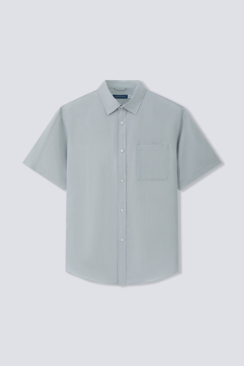 Cotton-linen Short Sleeve Casual Shirt | Pale Grey 17423N