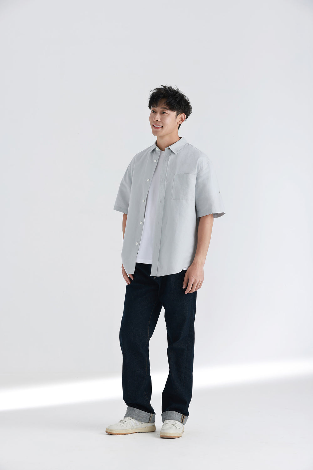 Cotton-linen Short Sleeve Casual Shirt | Pale Grey 17423N