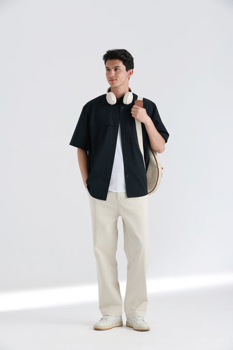Cotton-Solotex Short Sleeve Casual Shirt | Black BKFD01