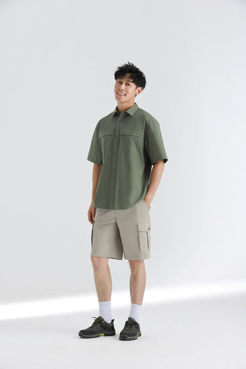 Cotton-Solotex Short Sleeve Casual Shirt | Green 20999N