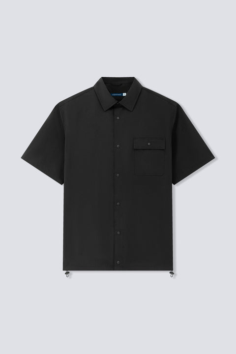 Cotton-Solotex Drawstring Short Sleeve Casual Shirt | Black BKFD01