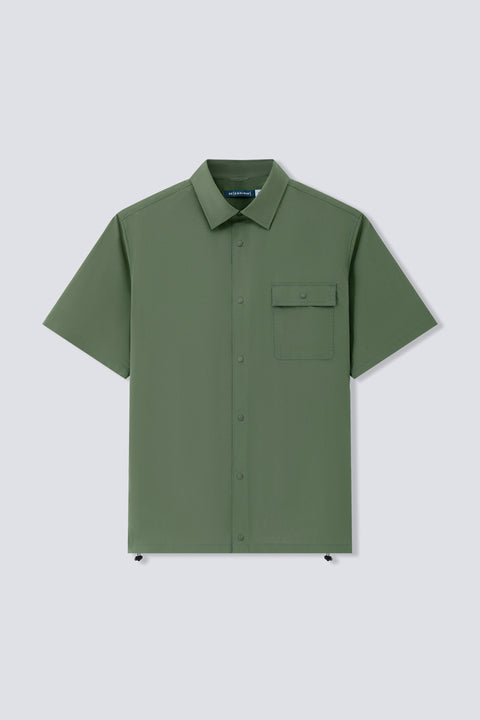 Cotton-Solotex Drawstring Short Sleeve Casual Shirt | Green 20999N