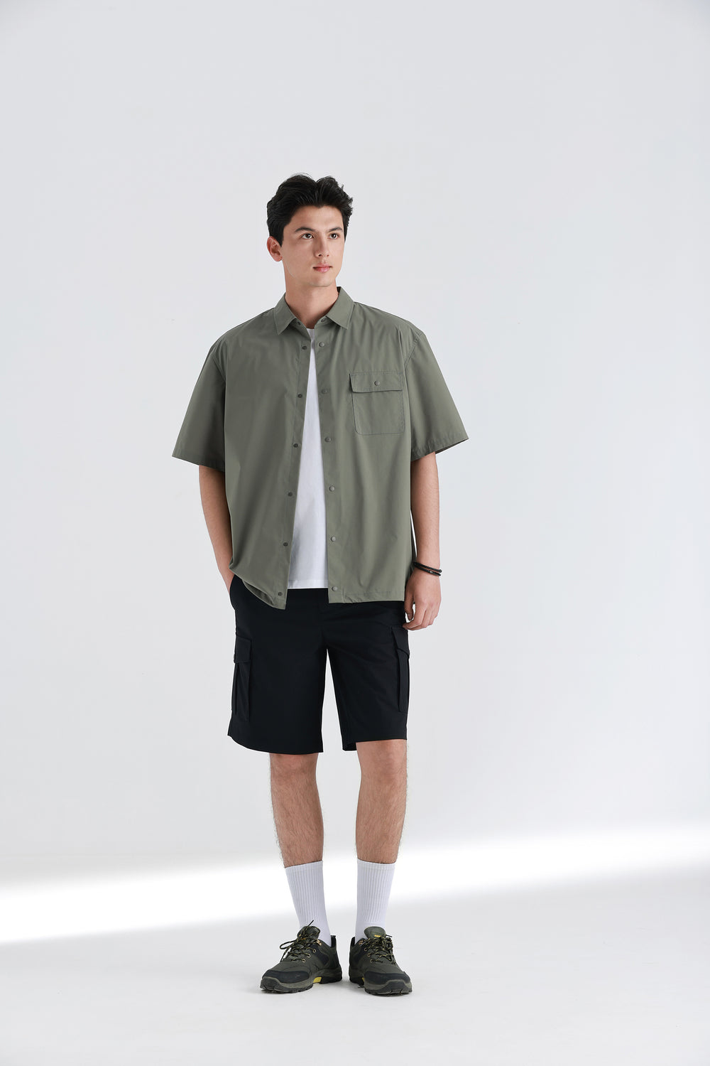 Cotton-Solotex Drawstring Short Sleeve Casual Shirt | Green 20999N