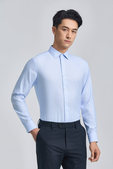 Wrinkle-Free Twill Dress Shirt | Light Blue Plain 16483N