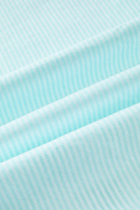 Soft Oxford Button-Down Casual Shirt | Iced Aqua Stripes 25475N