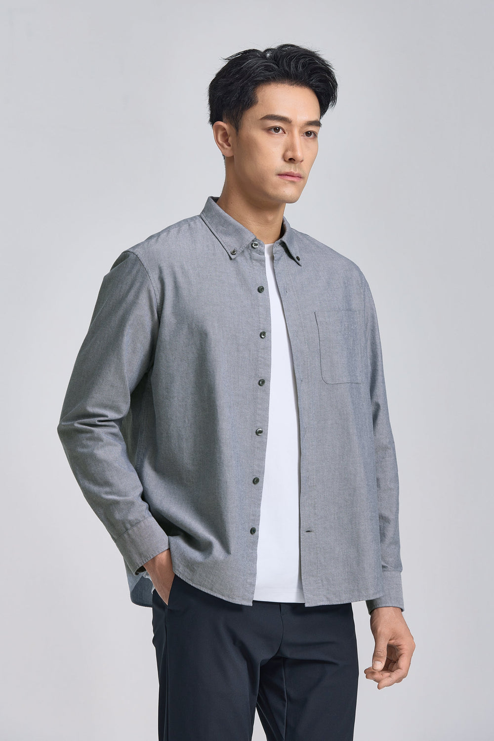 Soft Oxford Button-Down Casual Shirt | Navy 30141N