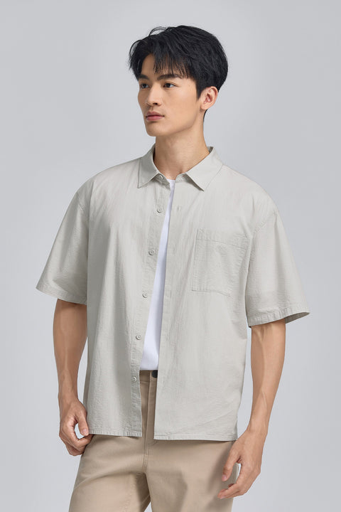 Seersucker Short Sleeve Casual Shirt | Light Taupe 25648N