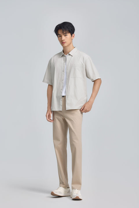 Seersucker Short Sleeve Casual Shirt | Light Taupe 25648N