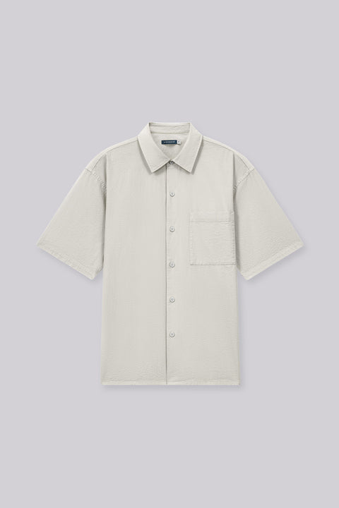 Seersucker Short Sleeve Casual Shirt | Light Taupe 25648N