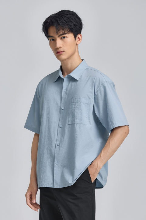 Seersucker Short Sleeve Casual Shirt | Navy Grey 15908N
