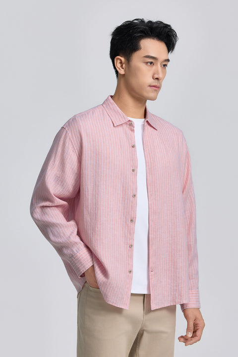 Linen Casual Shirt | Lavender Forest Stripes 25536P