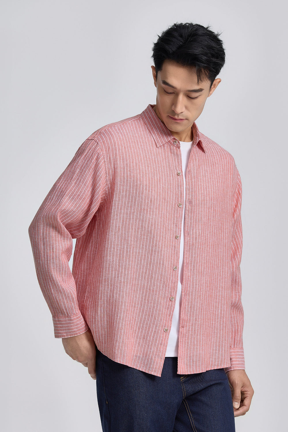 Linen Casual Shirt | Orange Rust Stripes 25558N