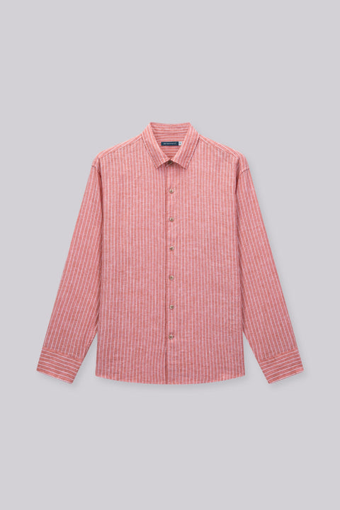 Linen Casual Shirt | Orange Rust Stripes 25558N