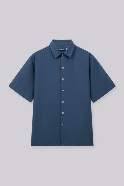 Cotton-Linen Short Sleeve Casual Shirt | Ensign Blue 25485N