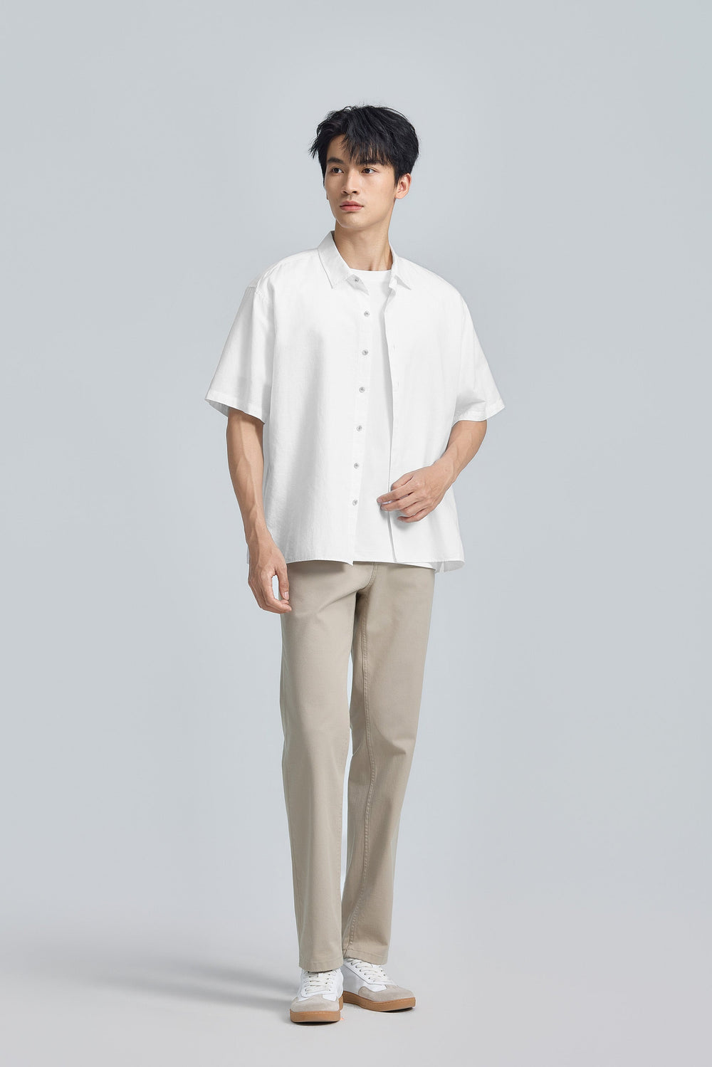 Cotton-Linen Short Sleeve Casual Shirt | White WH001Z