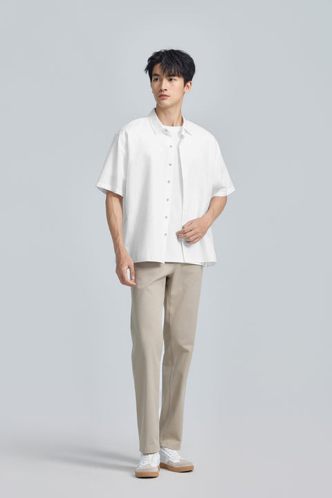Cotton-Linen Short Sleeve Casual Shirt | White WH001Z