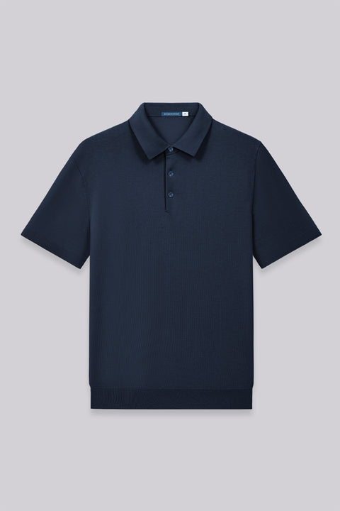 Flat-Knit Three-Button Sweater Polo | Navy 14036N
