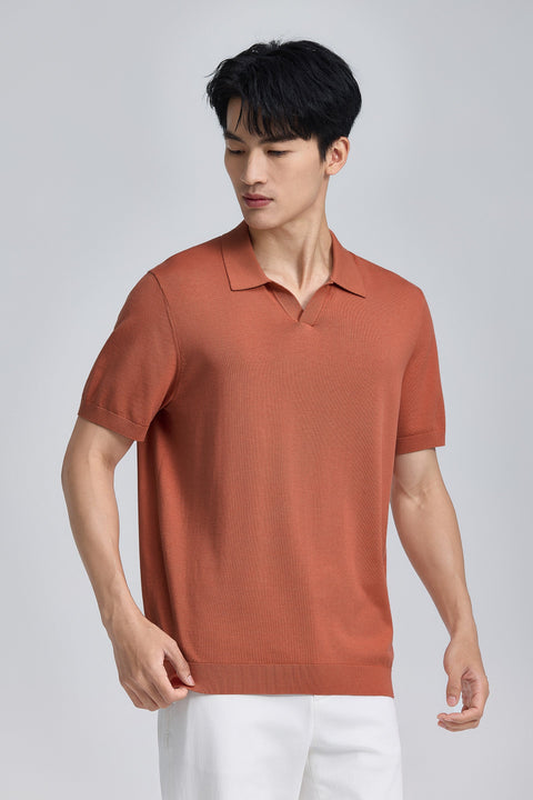 Flat-Knit Buttonless Sweater Polo | Orange Rust PT1447