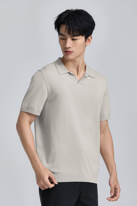 Flat-Knit Buttonless Sweater Polo | Silver Grey PT1400
