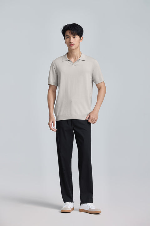 Flat-Knit Buttonless Sweater Polo | Silver Grey PT1400