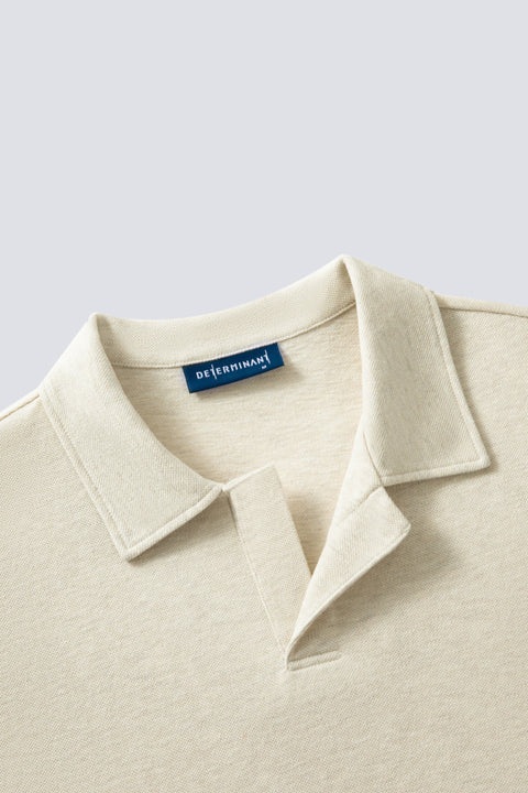 Cotton-Hemp Camp Collar Polo | Heather Light Khaki EQ4025